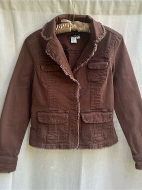 Willi Smith Chocolate Brown Frayed-Trim Jean Jacket